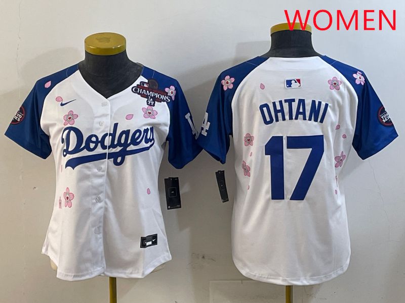 Women Los Angeles Dodgers #17 Ohtani White Blue Sakura Edition 2025 Nike MLB Jersey style 2->women mlb jersey->Women Jersey